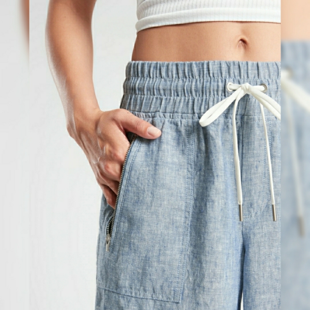 NWT Athleta Linen Blue Cabo Wide Leg Pants - Picture 2 of 5